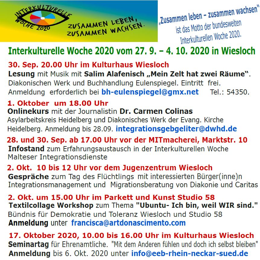Veranstaltungen im Rahmen der Interkulturellen Woche in Wiesloch